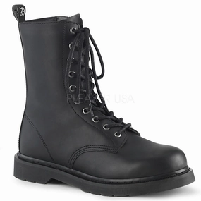 1 Inch Heel BOLT-200 Black Vegan Leather Combat Boots With Pocket
