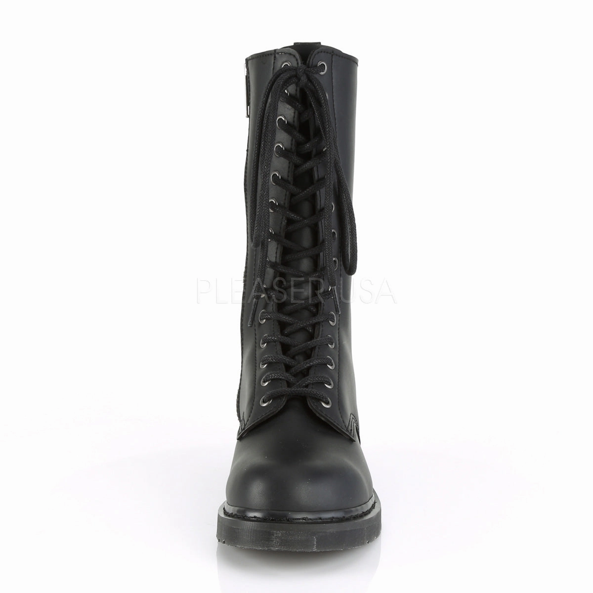 1 Inch Heel BOLT-300 Black Vegan Leather Spiky Combat Boots