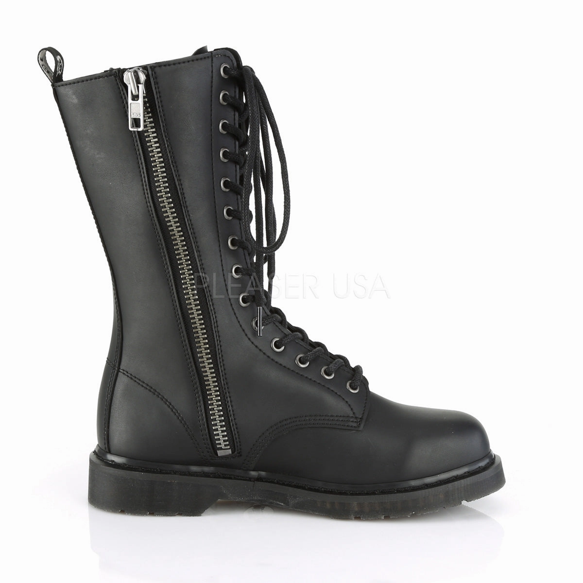 Skinny Jeans And Combat Boots 1 Inch Heel BOLT-300 Black Vegan Leather