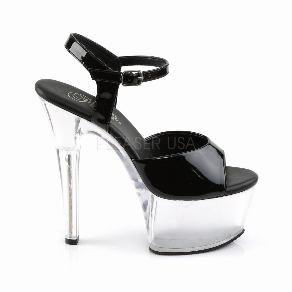 6 Inch Heel ASPIRE-609 Black Pat Clear High Heels For Girl