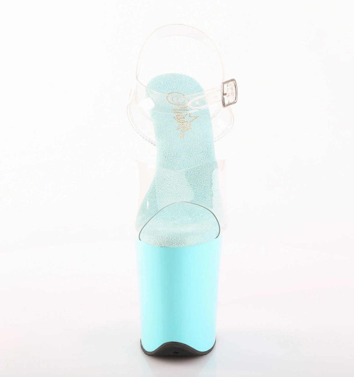 8 Inch Heel FLAMINGO-808 Clear Aqua Bondage In High Heels