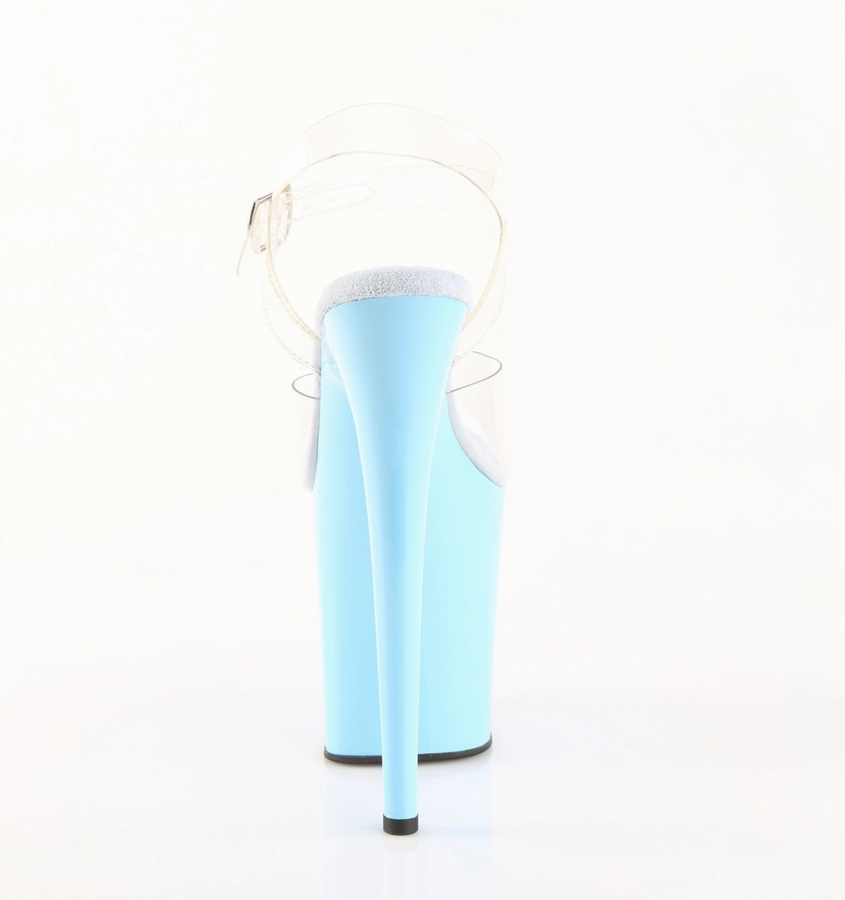 Knee High Combat Boots 8 Inch Heel FLAMINGO-808 Clear Baby Blue