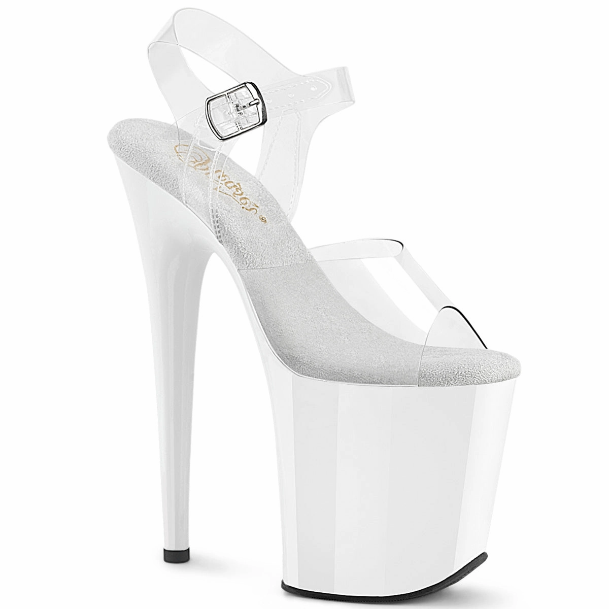 8 Inch Heel FLAMINGO-808 Clear White Snakeskin High Heels