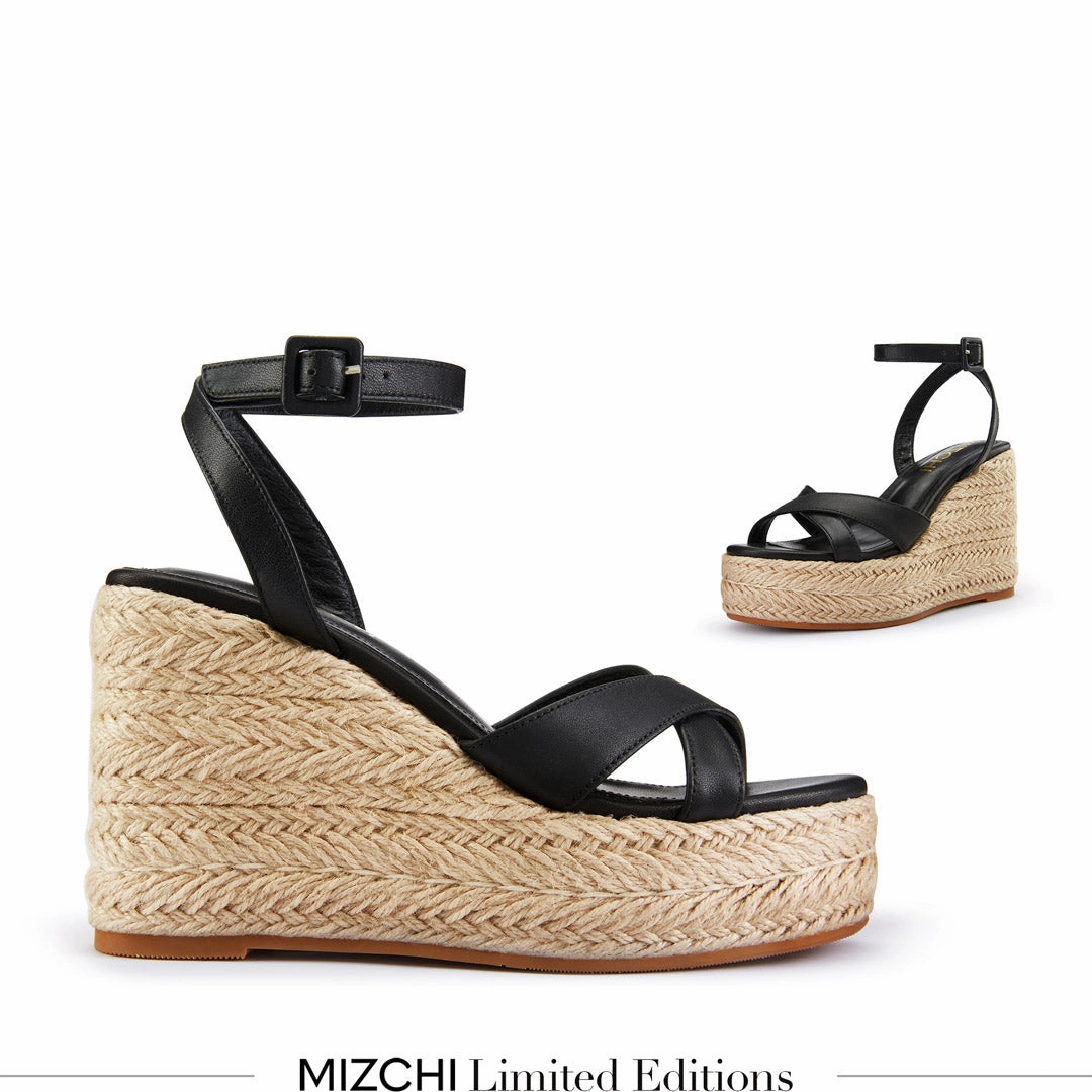 Convertible High Heels *SANLY - black x-strap espadrille