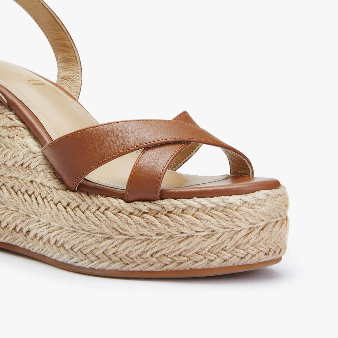 *SANLY - brown x-strap espadrille High Heels Platform