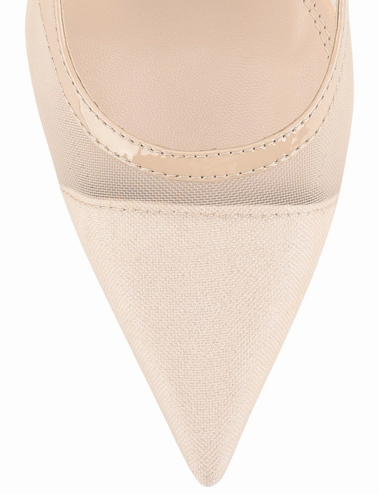 High Heel Vintage Sissy Point Toe Slingbacks - Nude Patent Leather/Mesh