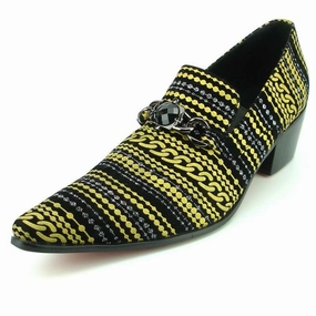 Soft Leather Casual Shoes Fiesso Black/Gold Flocking Print Suede Slip on Pointed Toe Shoes FI 7307