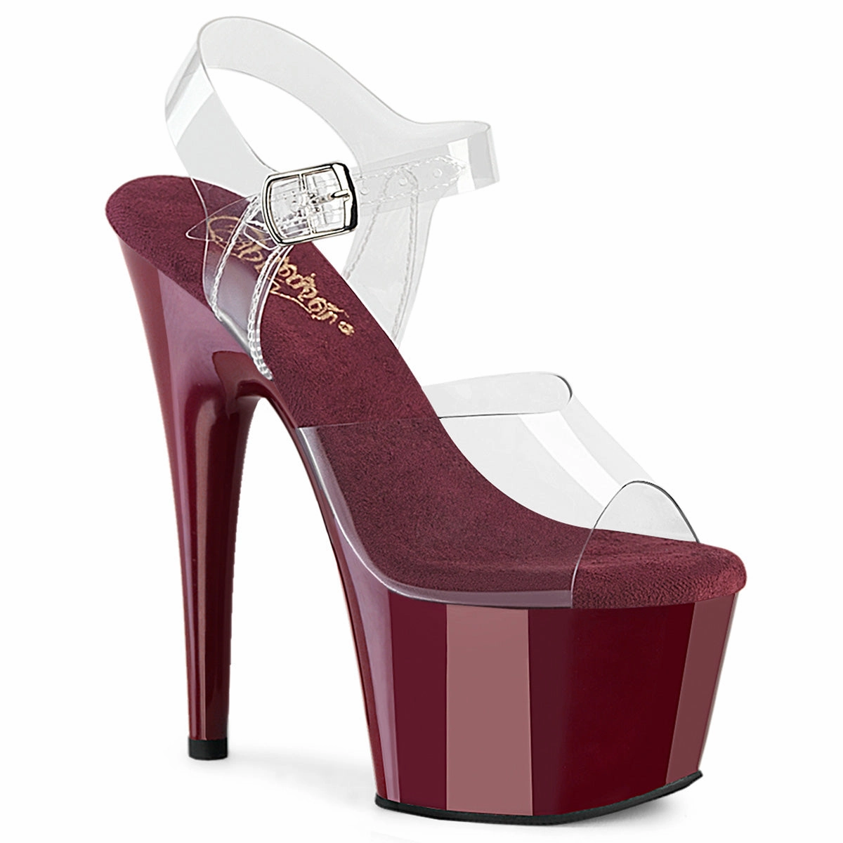 High Heel Cumshots Adore-708 Clear/Burgundy, 7" Heels