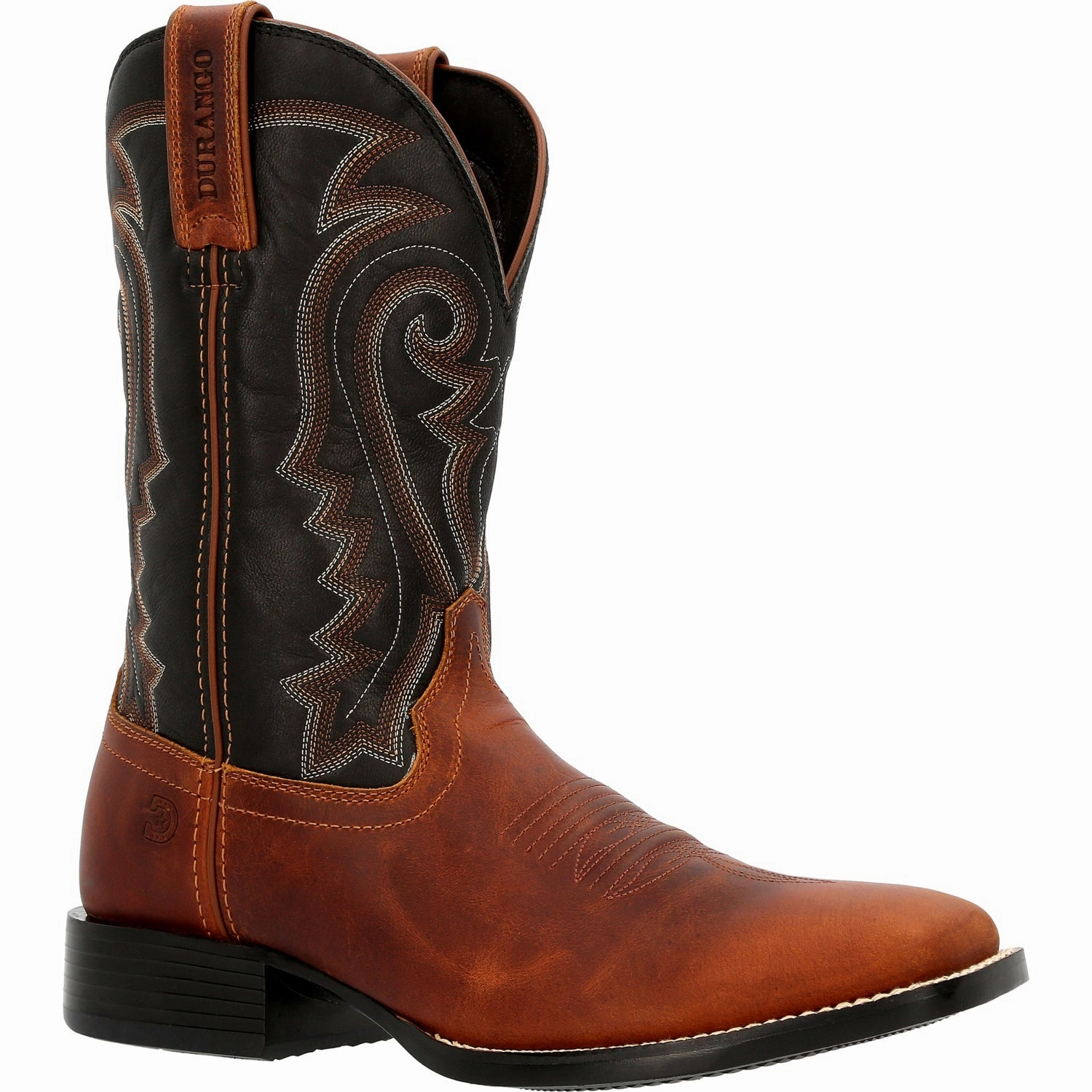 Chunky Heeled Boots Durango Mens Westward Western Inca Brown/Black Leather Cowboy Boots