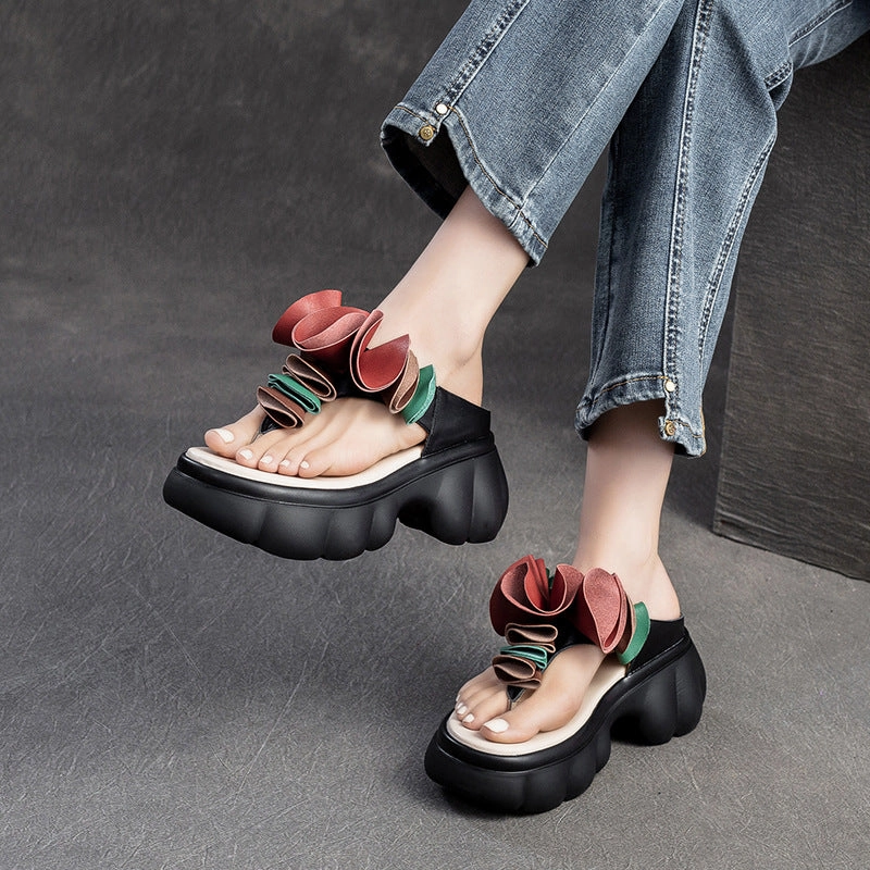 Sandals Thong Flat Women Summer Casual Leather Platform Slide Sandals