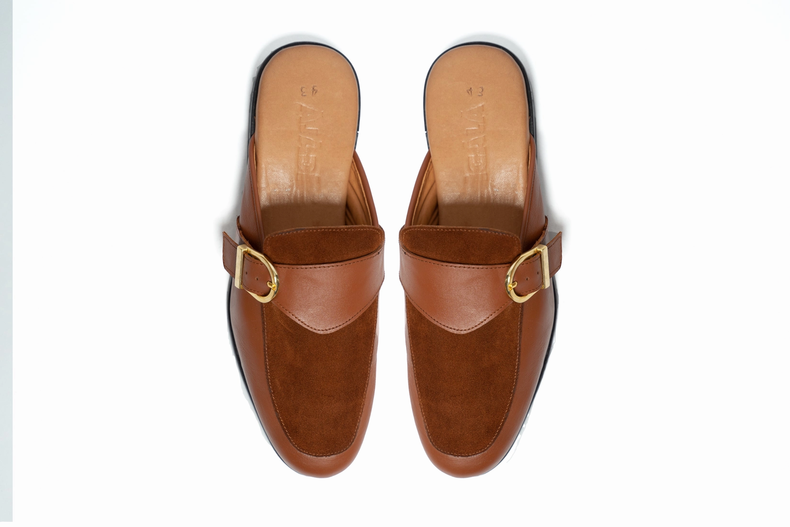 Retro Mid Casual Shoes Ajadi Half Shoes in Brown Leather with Brown Suede and Strap Buckle