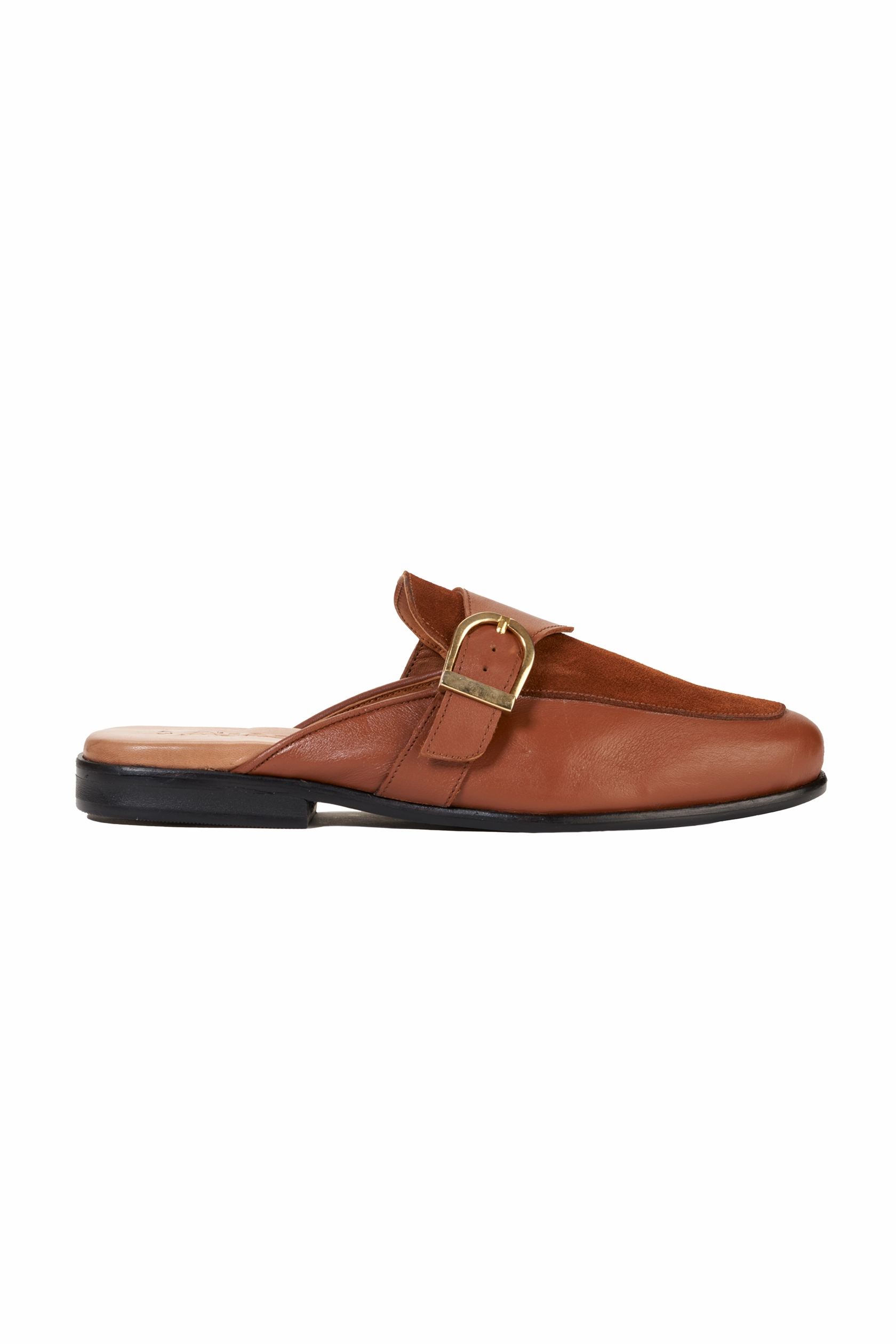 Casual Western Shoes Ajadi Half Shoes in Brown Leather with Brown Suede and Strap Buckle