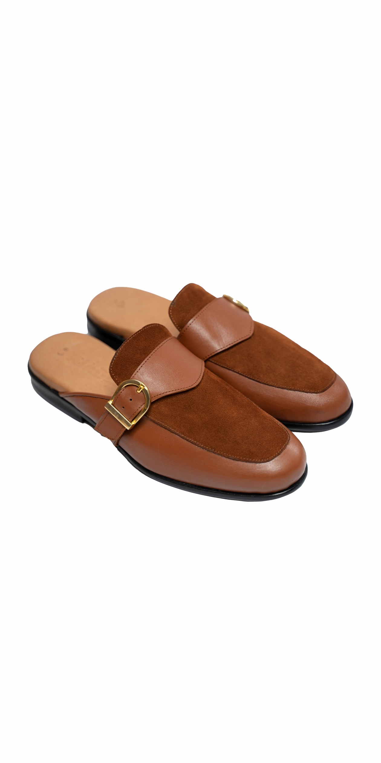 Casual Shoes For India Ajadi Half Shoes in Brown Leather with Brown Suede and Strap Buckle