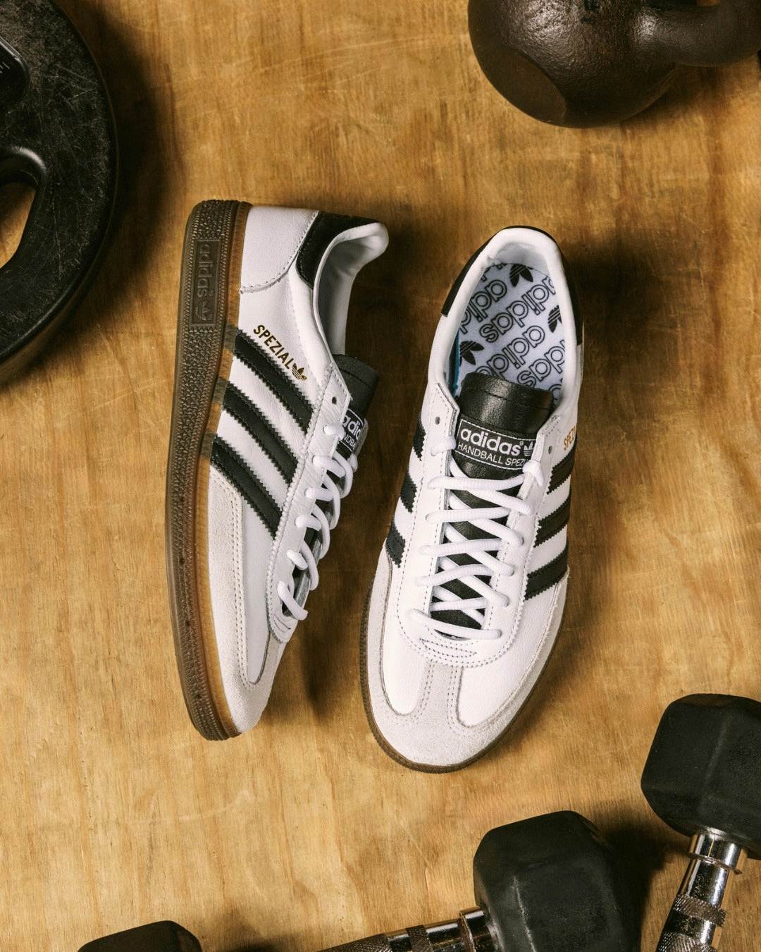 Handball Spezial White Black leather Yellow Flat Shoes