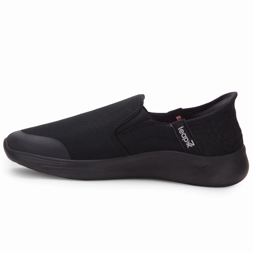 High Arch Best Walking Leap7x Black Sports Non Lacing Walking Shoes For Men EZZAR-1 By Liberty