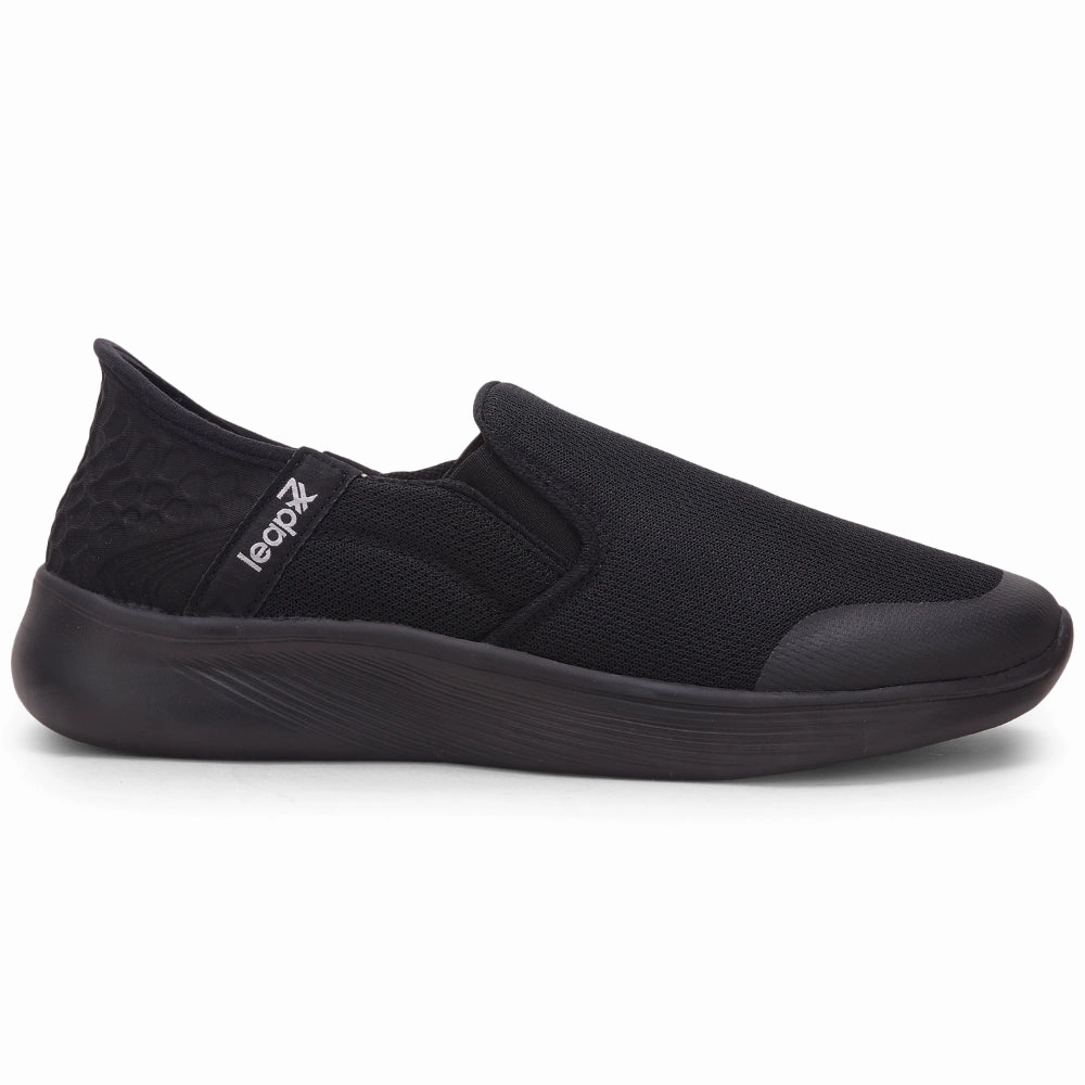 Leap7x Black Sports Non Lacing Walking Shoes For Men EZZAR-1 By Liberty In Winter Best Walking