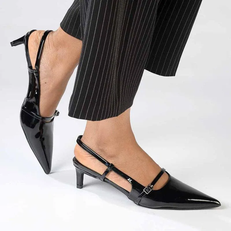 Madison Baila Kitten Slingback Heels - Black Best High Heel Shoes