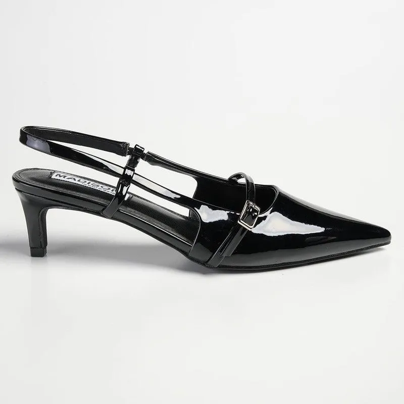 Madison Baila Kitten Slingback Heels - Black Classy Heels