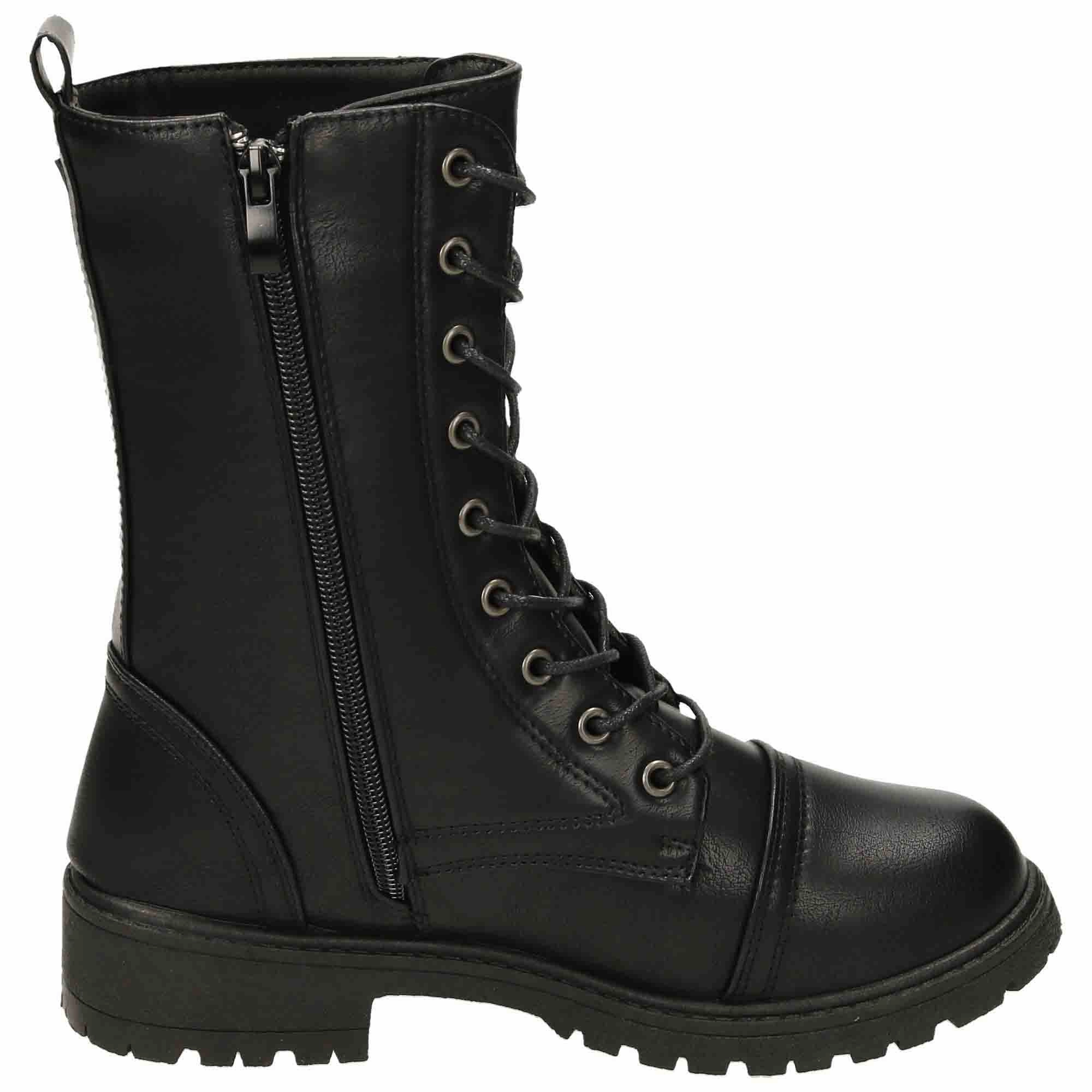 Military Combat Boots Lace Up Zip Black Punk Goth Victorian Chunky Combat Boot