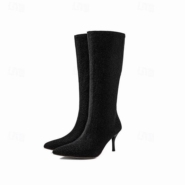  Knee-High Women's Sparkly Stiletto Elegant Boots