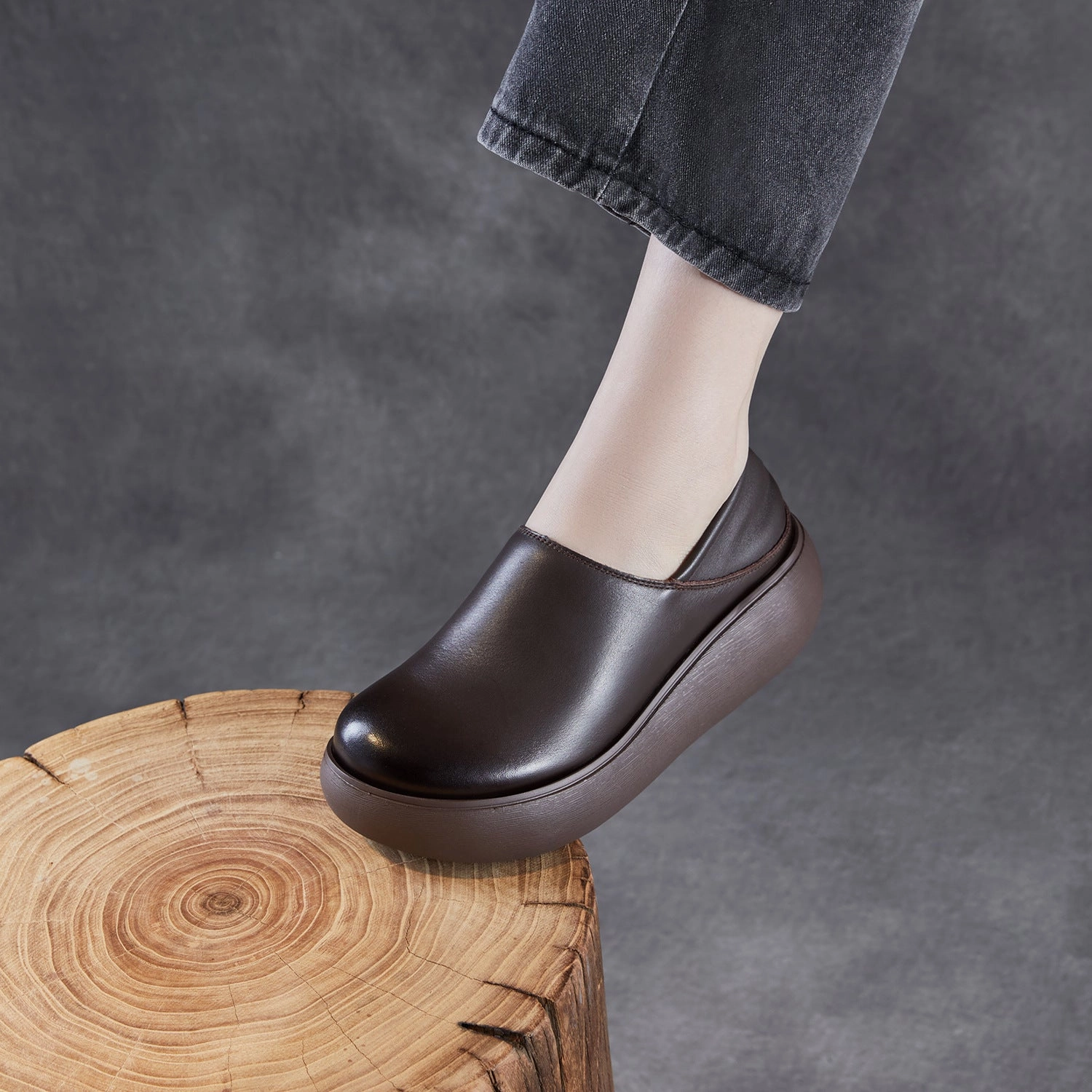 Women's Retro Plain Leather Casual Platform Shoes Shox R Casual Shoes