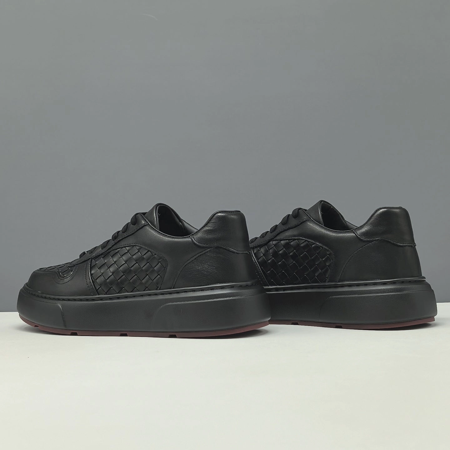 Men's Plain Black Plaited Leather Flat Casual Shoes Best Shoes For Flat Feet Running