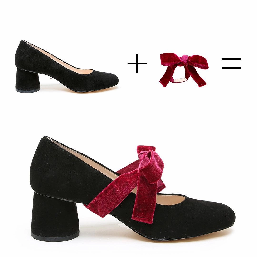 Cake High Heels Black Suede Ballet Pump   Red Velvet Marie Strap