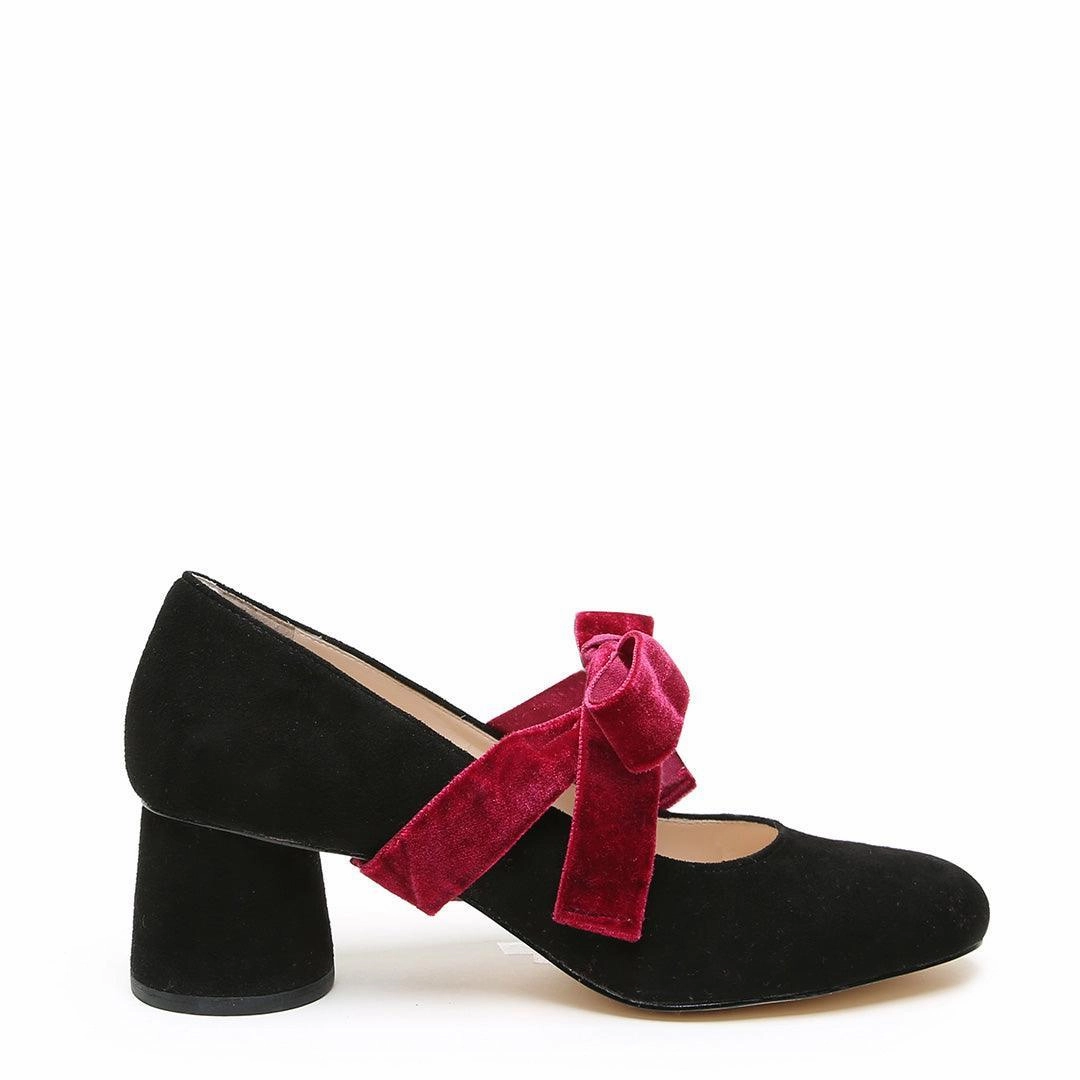 Black Suede Ballet Pump   Red Velvet Marie Strap High Heels Crystal