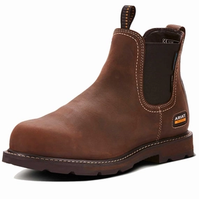 ARIAT Groundbreaker Chelsea Work Boots - Mens H2O Steel Toe Cap - Dark Brown Best Work Boots For Concrete Construction