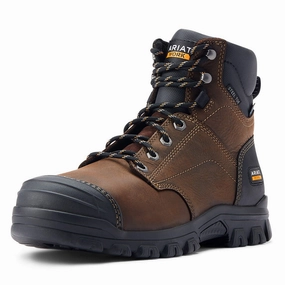 ARIAT Treadfast 6" Lace Work Boots - Mens Waterproof Steel Toe Cap - Dark Brown Good Cheap Work Boots