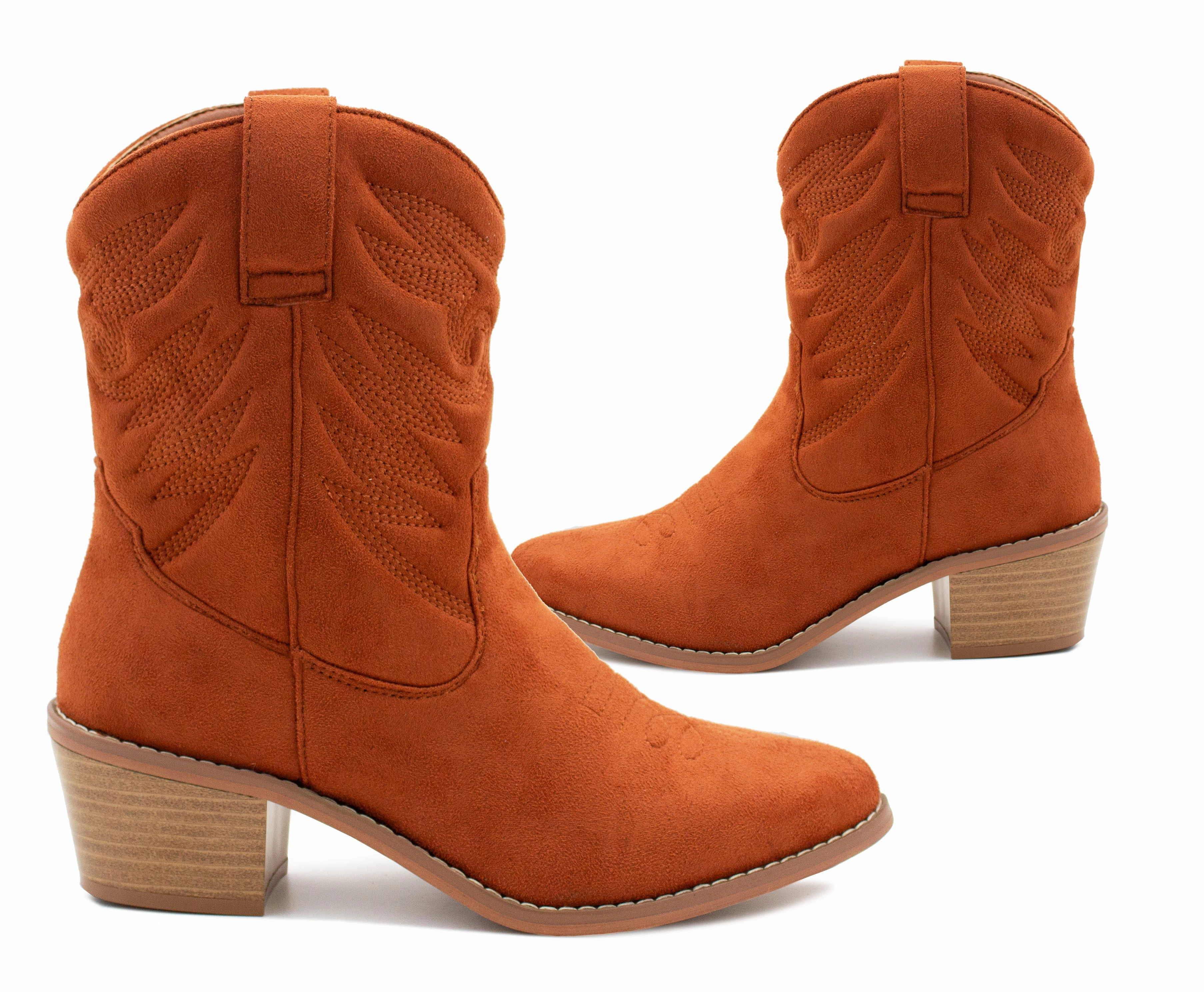 Womens Cowboy Boots Mid Calf Western Tan Faux Suede Leather Embroidered Cowgirl Boot Pull On Block Heel Pointed Toe Boots Best Tactical Combat Boots