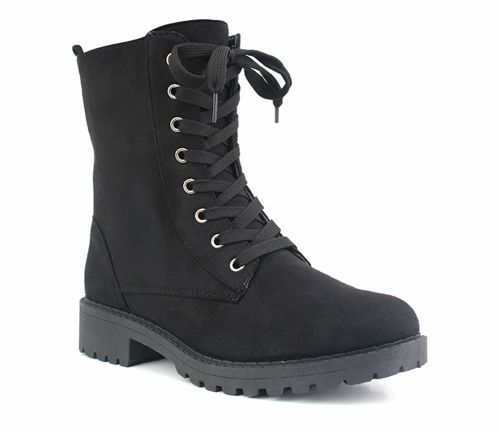 B776123 Womens Faux Suede Fashion Combat Boots in Black Combat Boots Low Top