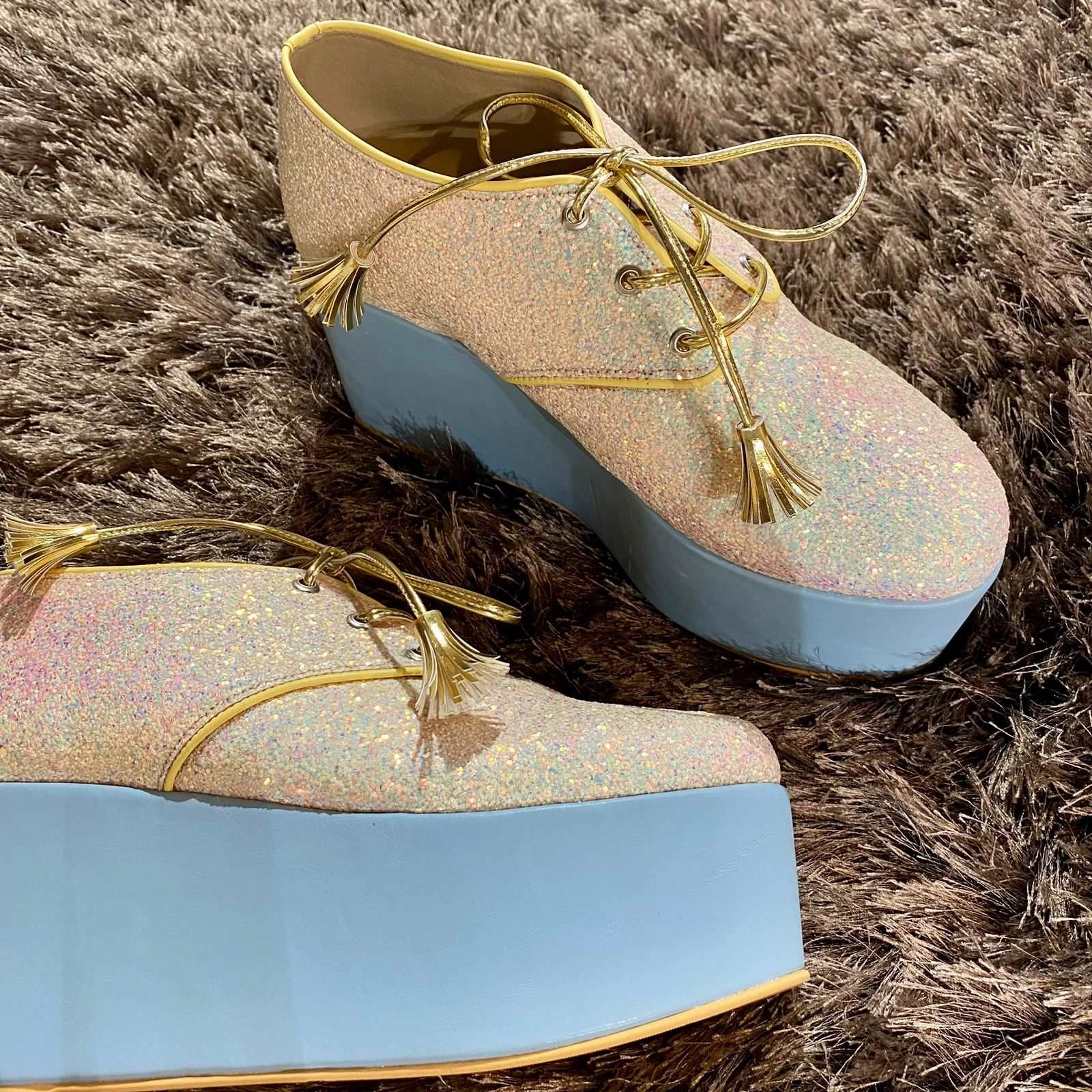 Shop Casual Shoes Begum Blue Shimmer Bridal Sneaker Wedges - Customized Wedding Shoes
