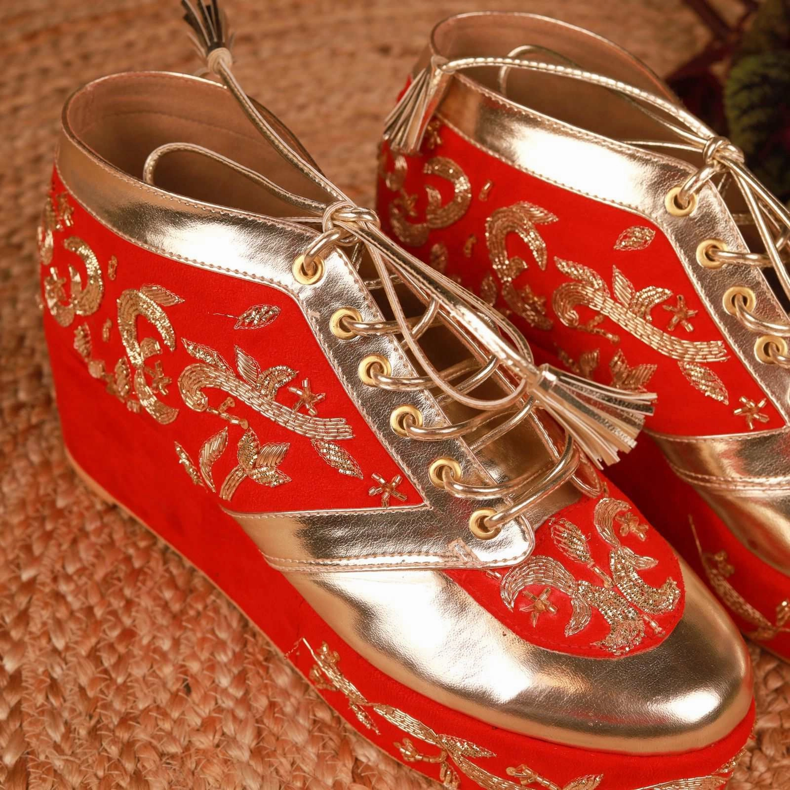 Dressy But Casual Shoes Begum (Gold Wedding sneakers Customised Red Shoes)