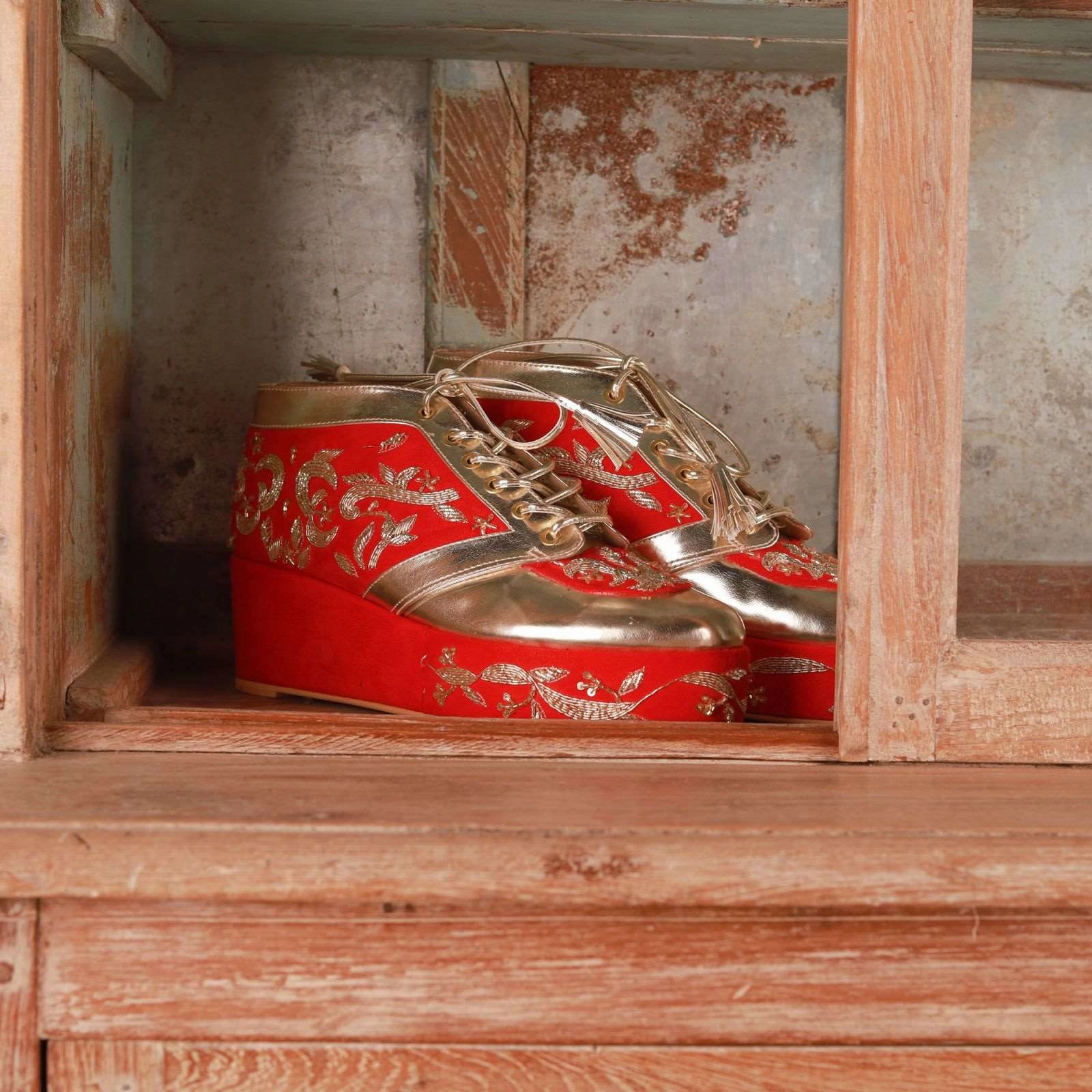 Zx Flux Casual Shoes Begum (Gold Wedding sneakers Customised Red Shoes)