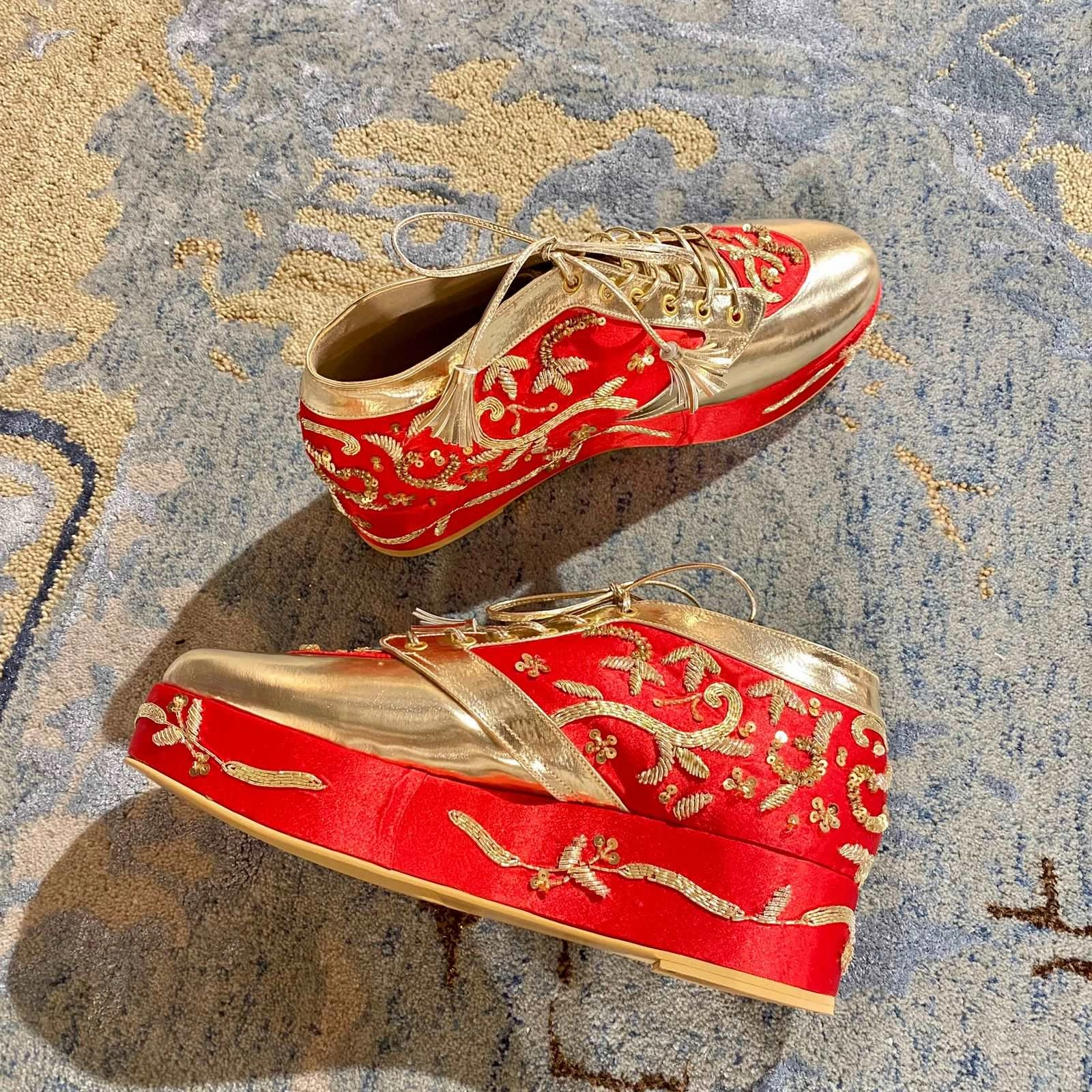 Begum Red Bridal Sneaker Wedges - Customized Wedding Shoes White Casual Shoes