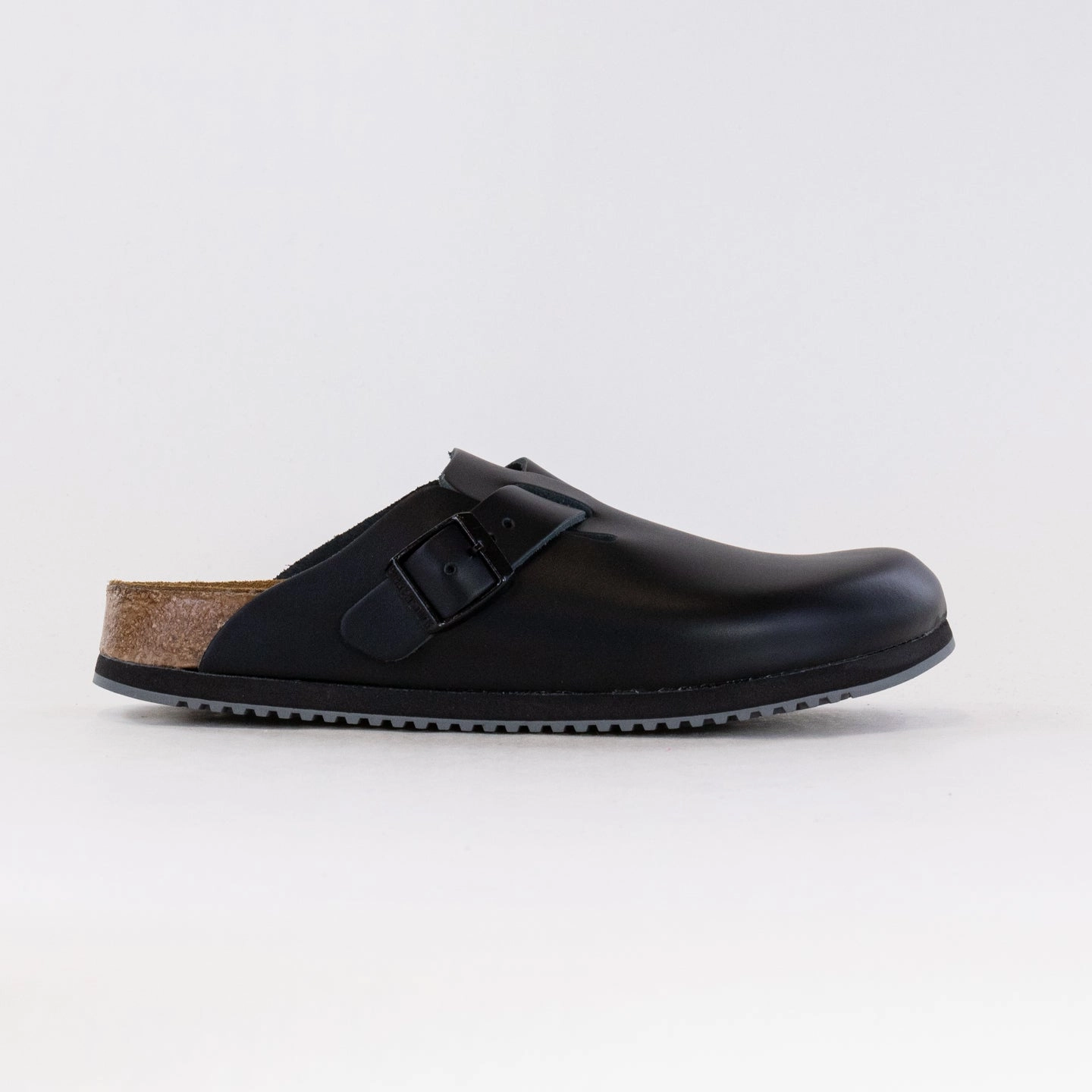 Birkenstock Boston Pro (Unisex) - Black Leather Rubber Slides