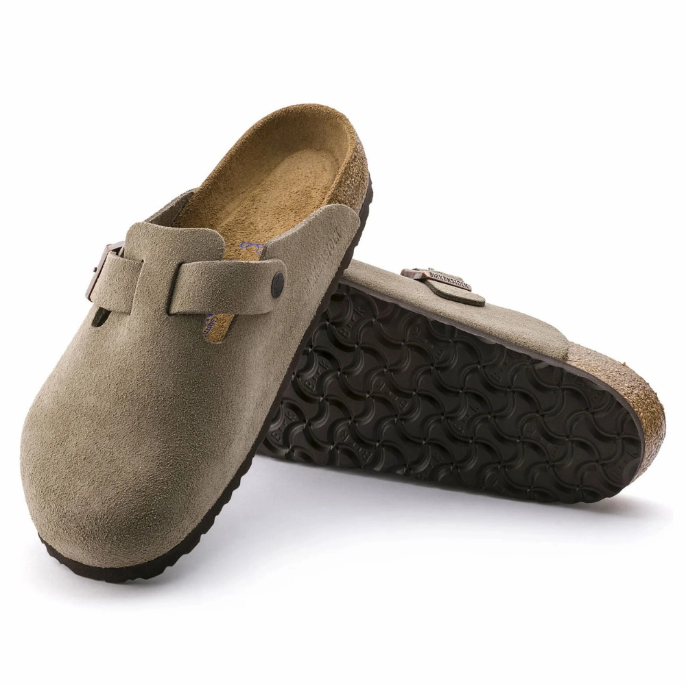 Birkenstock Boston Taupe Suede Soft Footbed Clog (Unisex) Clog With Backstrap