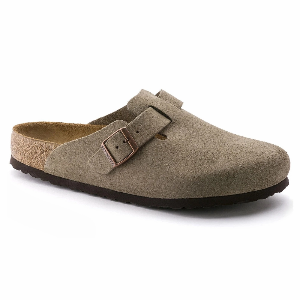 Birkenstock Boston Taupe Suede Soft Footbed Clog (Unisex) Renee's