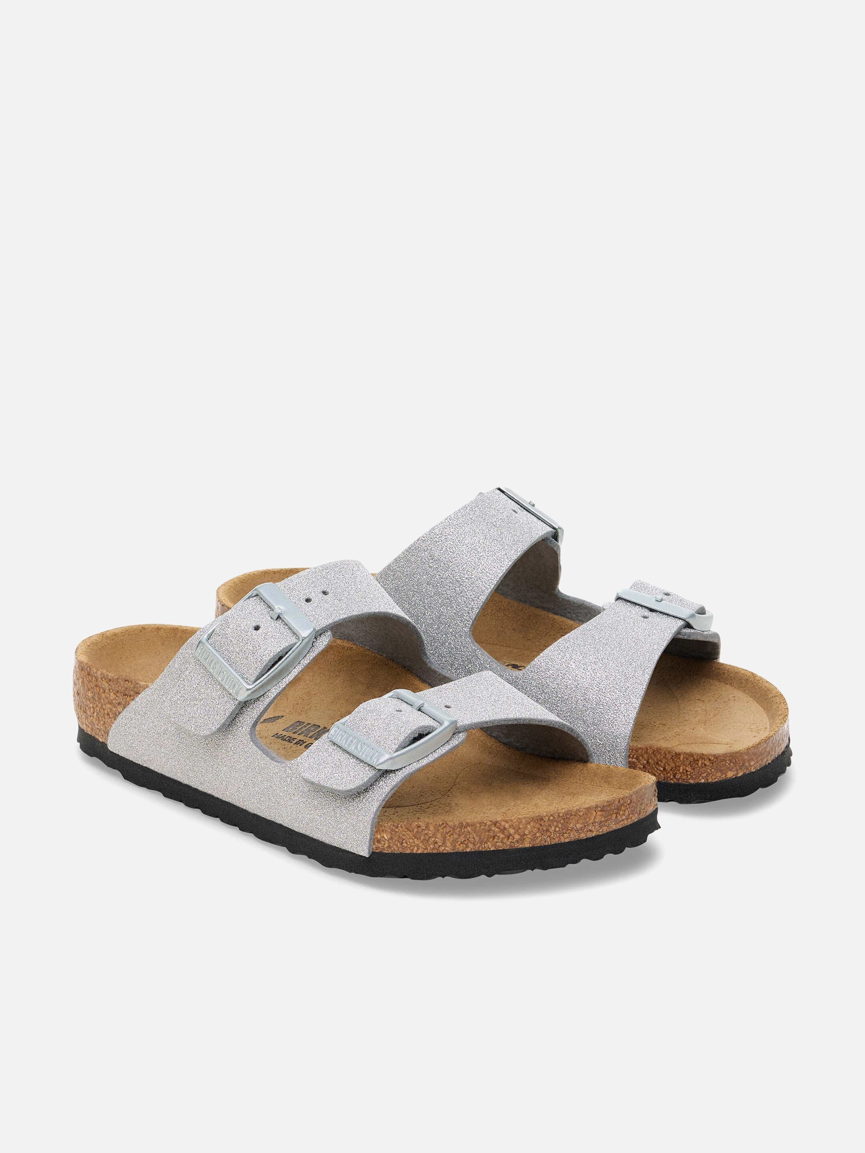 BIRKENSTOCK Girls Arizona Shiny Glitter Sandals in Silver Closed Toes
