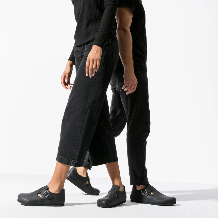 BIRKENSTOCK LONDON CLASSIC FOOTBED SHOE - BLACK OILED LEATHER Eu