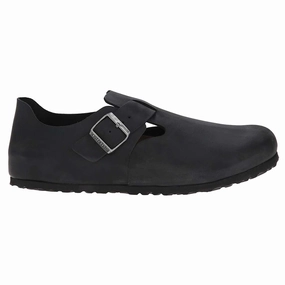 Boston Near Me Birkenstock London Leather Unisex Slip On Black Shoes