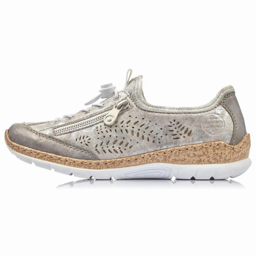 Rieker Nikita K6 Grey Leather Shoe (Women's) For Walking Best Fitness Walking