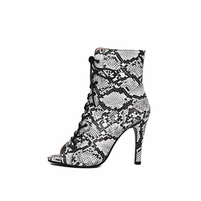 High Heels Without Platform White Snakeskin High Heeled Dance Boots