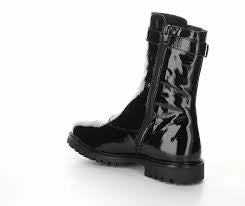 Quilted Combat Boot Bos & Co Bash Black Patent Waterproof Boot