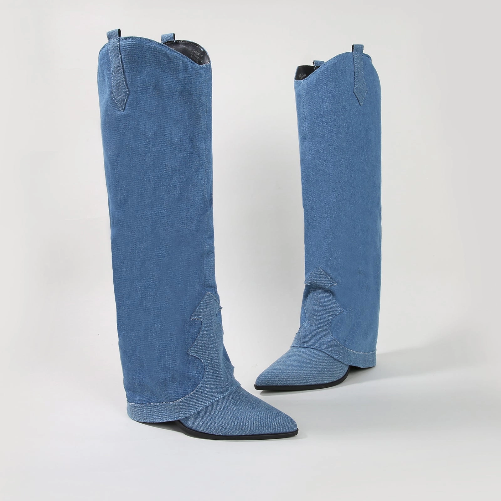 Brandy Denim Foldover Knee High Boots Knee High Boots Big Calves