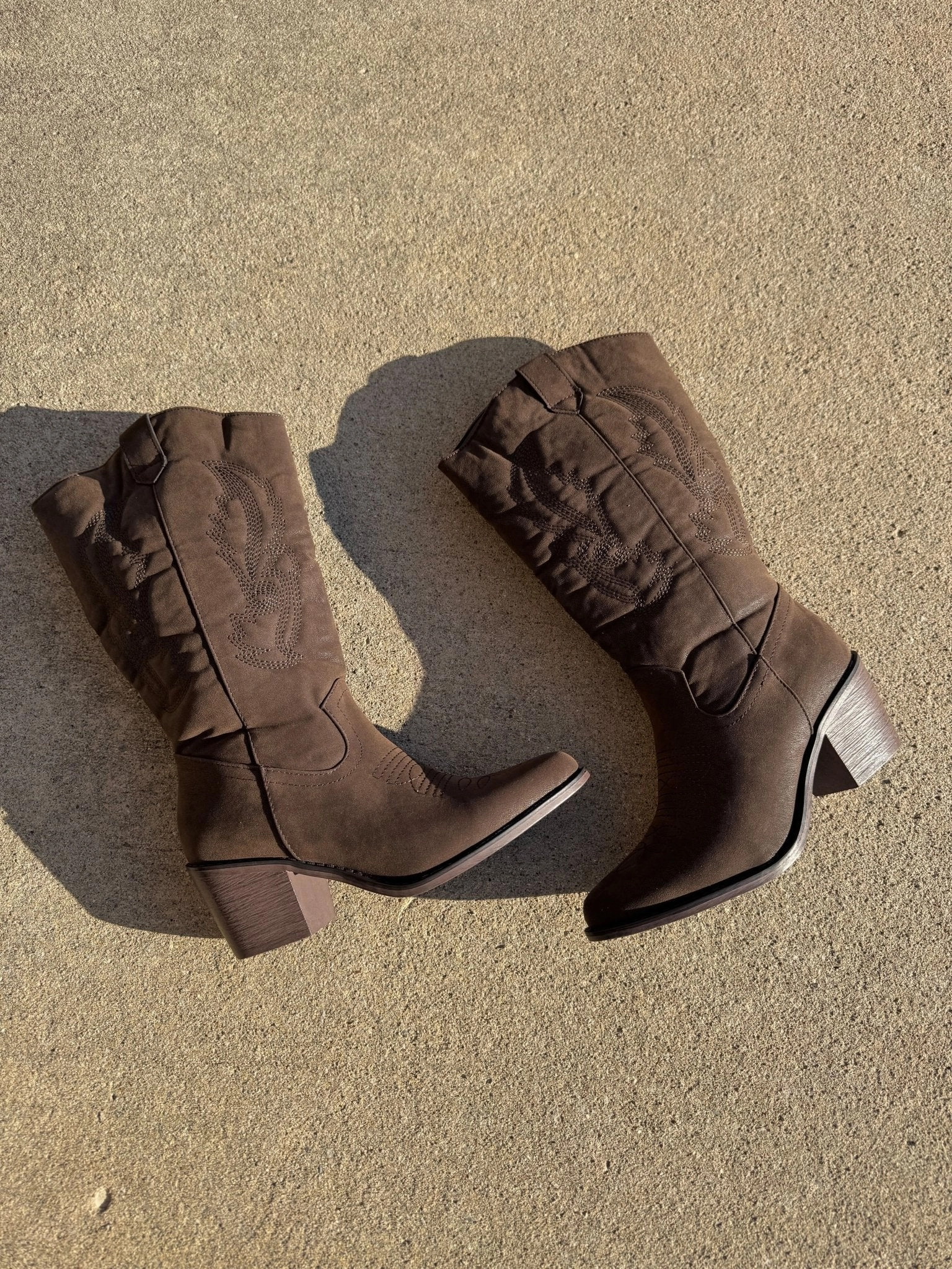 Knee High Boots Thin Heel Bronco Belle Wilder Western Boots in Earthy Brown - FINAL SALE