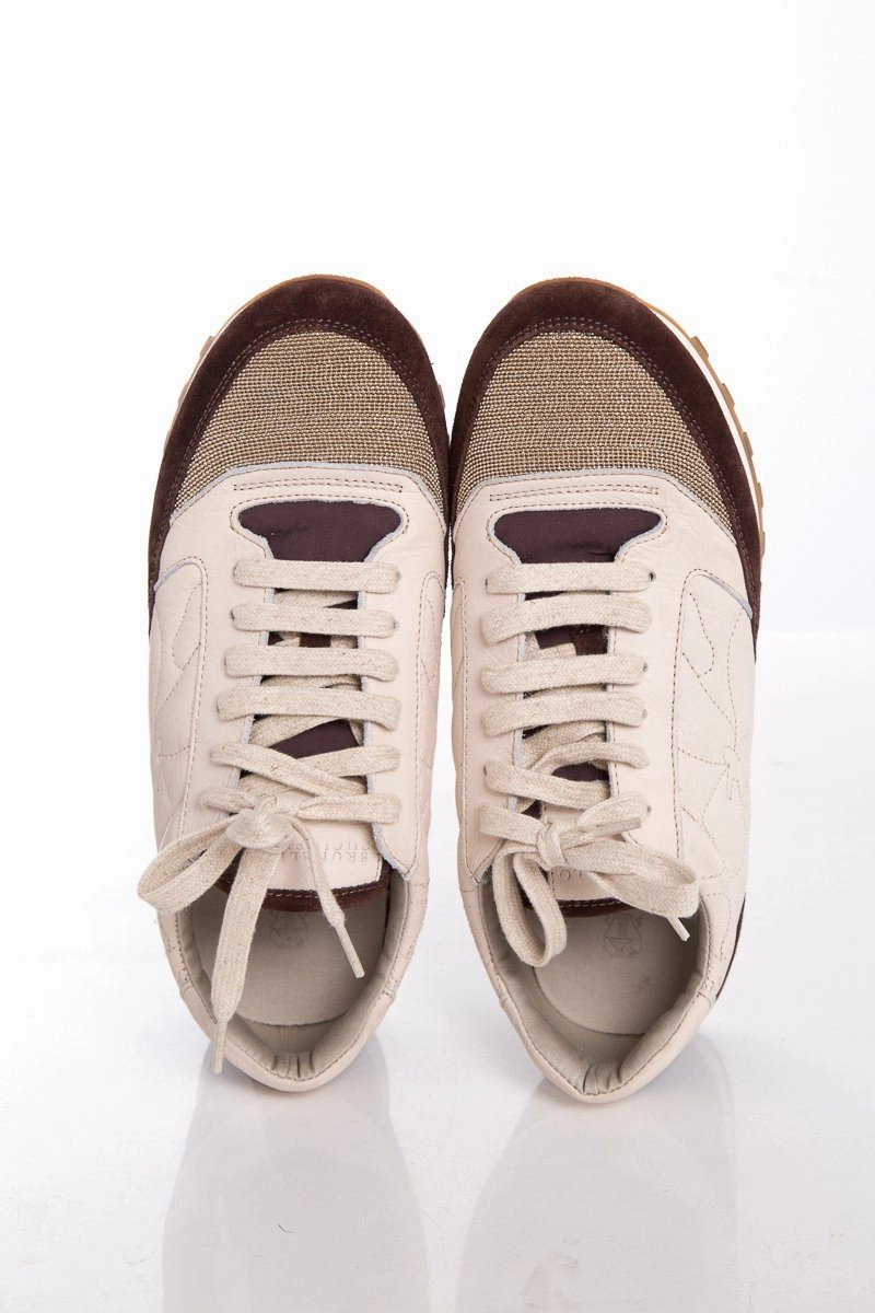 Brunello Cucinelli Brown Suede & Leather Glitter Sneakers SZ 40 Originals Megaride O1 Casual