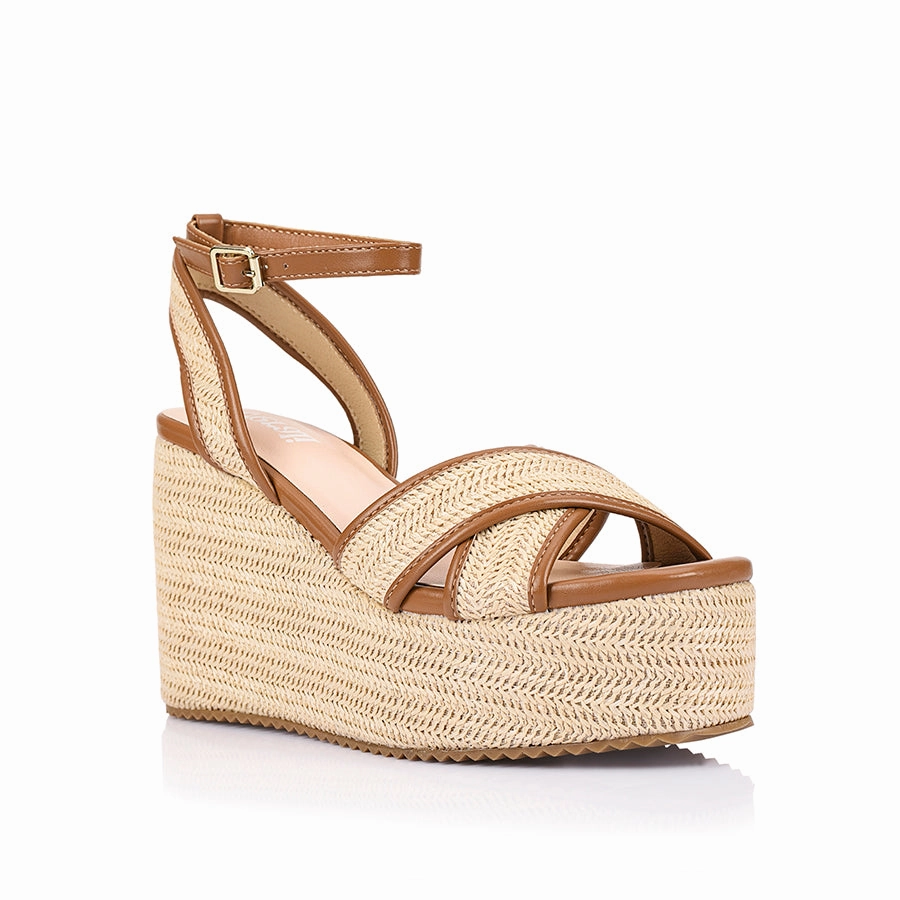 Bdsm High Heels Callipo Raffia Wedges - Tan/Raffia