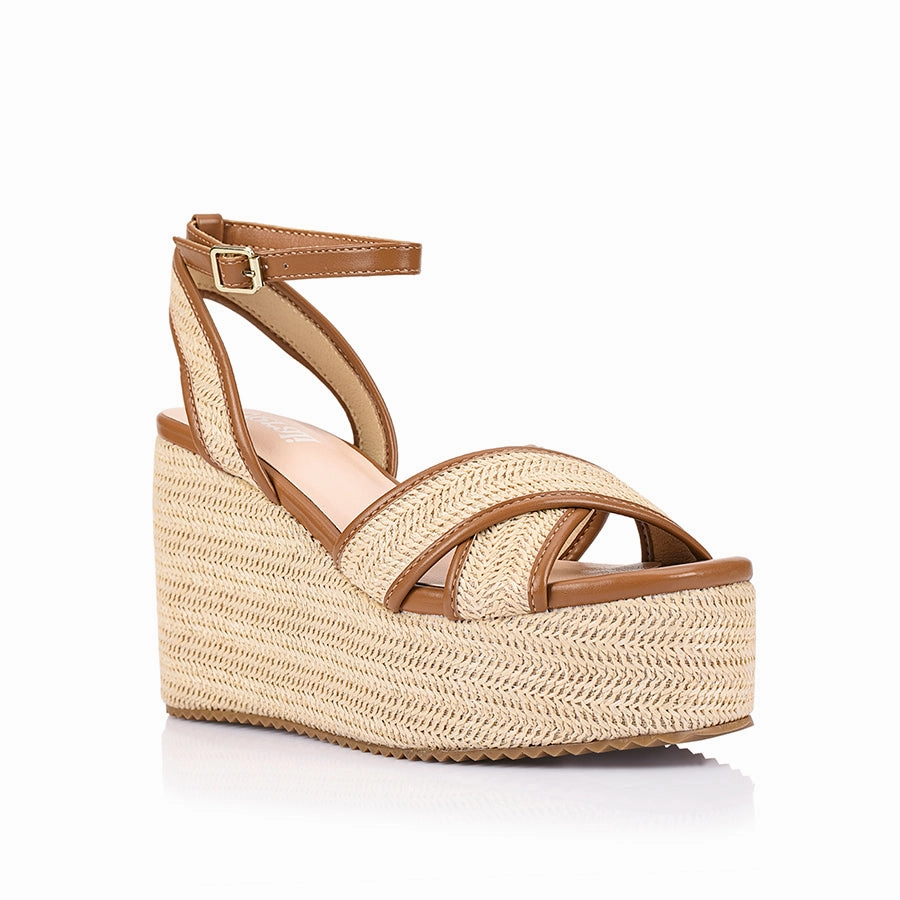 Callipo Raffia Wedges - Tan/Raffia High Heel Shoe Emoji